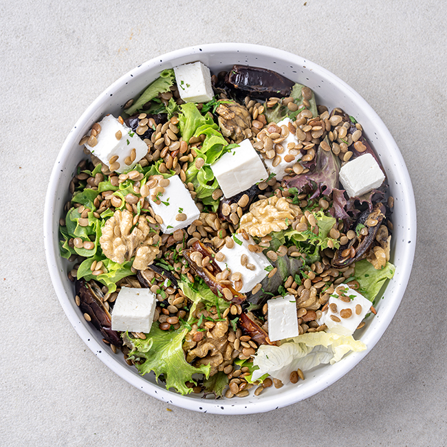 Lentil Salad with Walnut, Dates & Feta